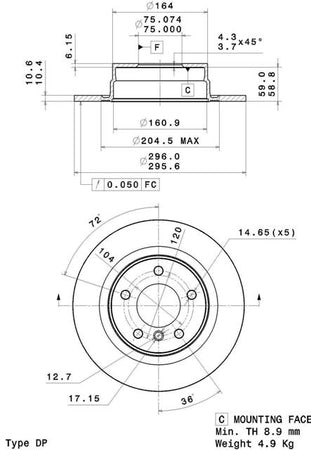 Disco freno posteriore Bmw cod.08.a205.10