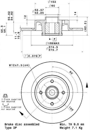 Disco freno posteriore Renault cod.08.a238.47