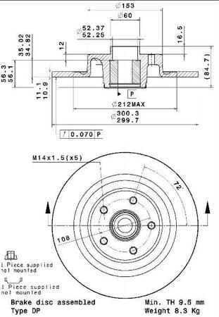 Disco freno posteriore Renault cod.08.a239.17