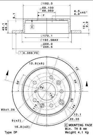 Disco freno posteriore Mazda cod.08.a292.10