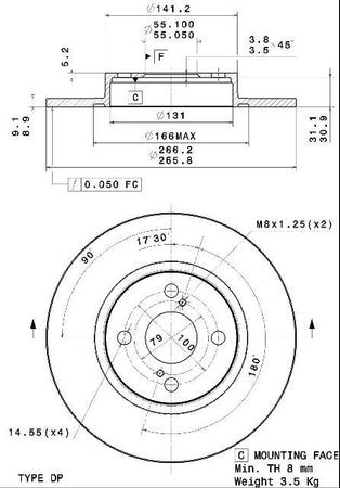 Disco freno posteriore Toyota cod.08.a298.10