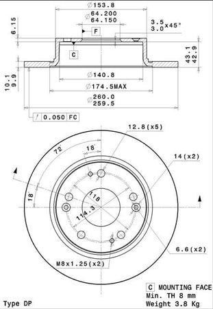 Disco freno posteriore Honda cod.08.a327.10
