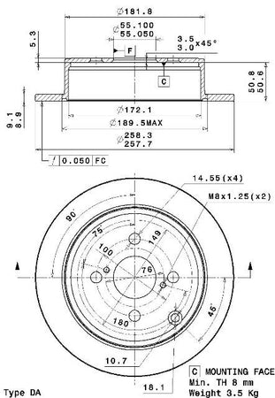 Disco freno posteriore Toyota cod.08.a331.10