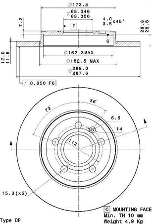 Disco freno posteriore Seat cod.08.a332.10