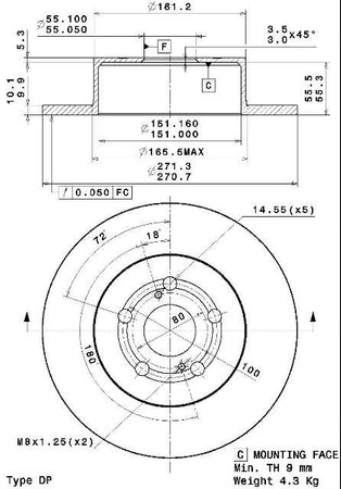 Disco freno posteriore Toyota cod.08.a336.10