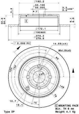 Disco freno posteriore Toyota cod.08.a337.10
