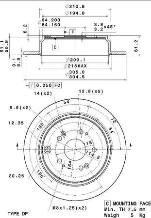 Disco freno posteriore Honda cod.08.a355.10