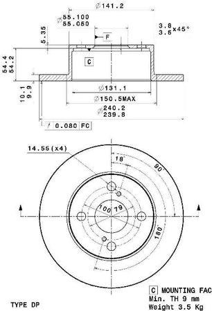 Disco freno posteriore Toyota cod.08.a356.10
