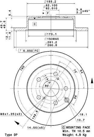 Disco freno posteriore Toyota cod.08.a429.10
