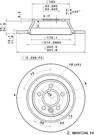 Disco freno posteriore Volvo cod.08.a536.10