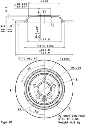 Disco freno posteriore Volvo cod.08.a537.10