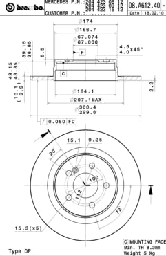 Disco freno posteriore Mercedes cod.08.a612.40