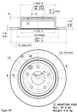 Disco freno posteriore Nissan cod.08.a715.10
