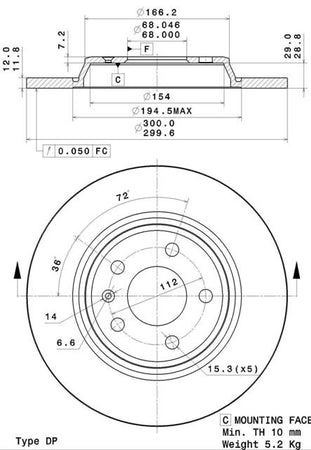 Disco freno posteriore Audi cod.08.a759.10
