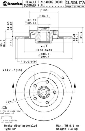 Disco freno posteriore Renault cod.08.a826.17