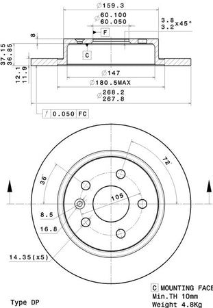 Disco freno posteriore Chevrolet cod.08.b357.10