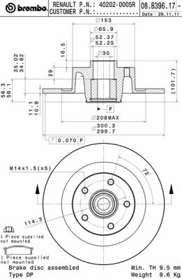 Disco freno posteriore Renault cod.08.b396.17