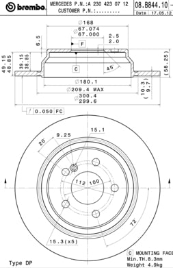 Disco freno posteriore Mercedes cod.08.b844.11