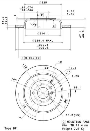 Disco freno posteriore Mercedes cod.08.r101.11