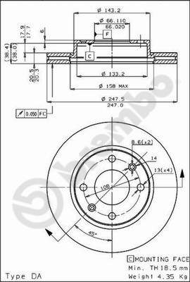 Disco freno anteriore Peugeot cod.09.3125.10