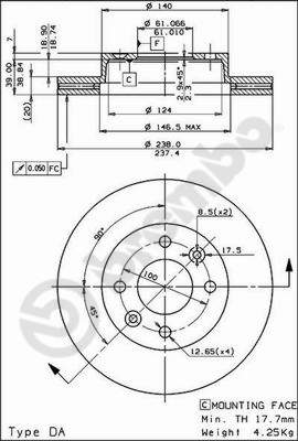 Disco freno anteriore Renault cod.09.4925.10