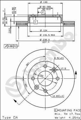 Disco freno anteriore Renault cod.09.4925.20