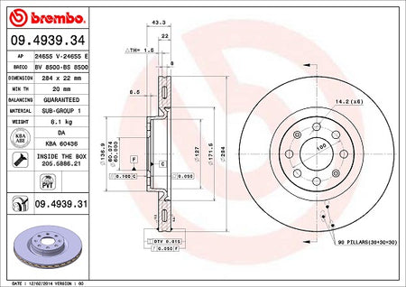 Disco freno anteriore Opel cod.09.4939.34