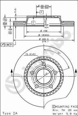 Disco freno anteriore Audi 100-200 cod.09.4964.10