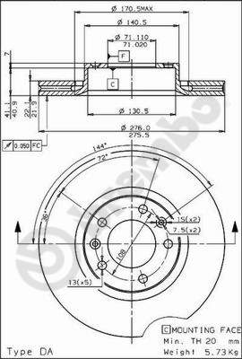 Disco freno anteriore Citroen cod.09.5264.10
