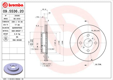 Disco freno anteriore Toyota cod.09.5536.20