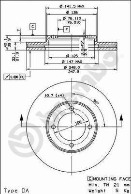Disco freno anteriore Toyota cod.09.5678.10