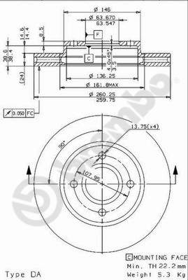 Disco freno anteriore Ford cod.09.5707.14