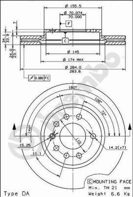 Disco freno anteriore Saab cod.09.5807.10