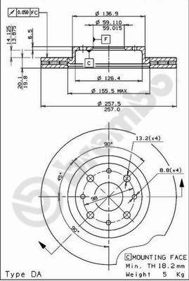 Disco freno anteriore Fiat cod.09.5870.14