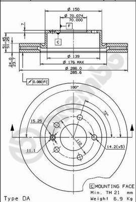 Disco freno anteriore Opel cod.09.5889.10