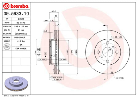 Disco freno anteriore Toyota cod.09.5933.10