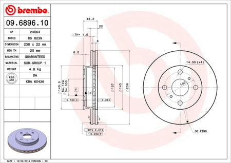 Disco freno anteriore Toyota cod.09.6896.10