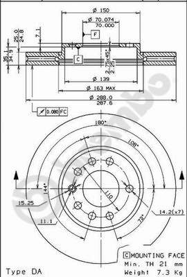 Disco freno anteriore Saab cod.09.6997.10