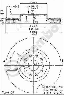 Disco freno anteriore Alfa Romeo cod.09.7074.11