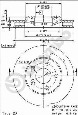 Disco freno anteriore Opel cod.09..7376.14