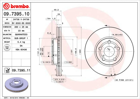 Disco freno anteriore Toyota cod.09.7395.10