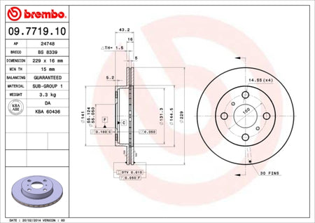 Disco freno anteriore Toyota cod.09.7719.10