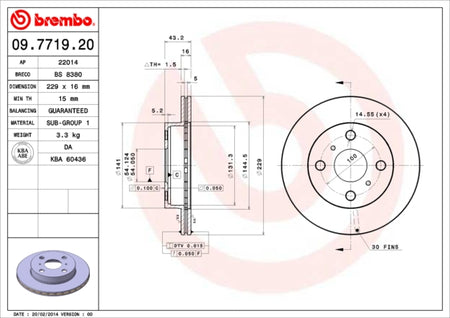 Disco freno anteriore Toyota cod.09.7719.20