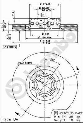 Disco freno anteriore Audi 100-A6-A8 cod.09.7728.11