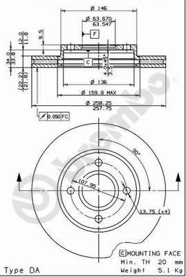 Disco freno anteriore Ford cod.09.7806.14