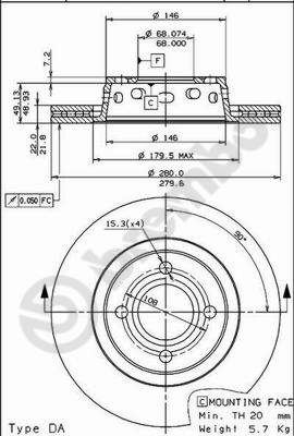 Disco freno anteriore Aud 80-Coupe cod.09.7821.10