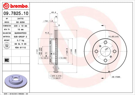 Disco freno anteriore Toyota cod.09.7825.10