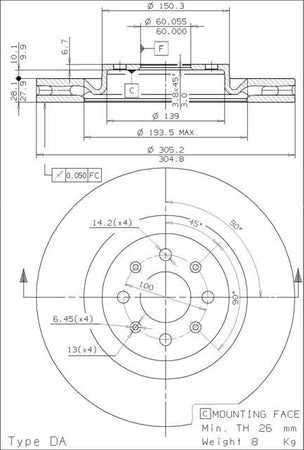 Disco freno anteriore Fiat cod.09.8004.31