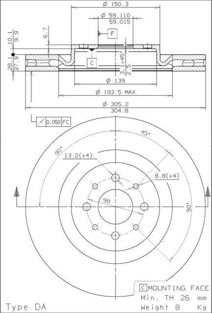 Disco freno anteriore Alfa Romeo cod.09.8004.41
