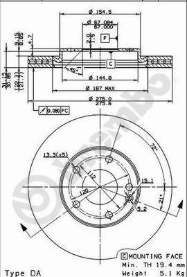 Disco freno anteriore Mercedes cod.09.8519.10